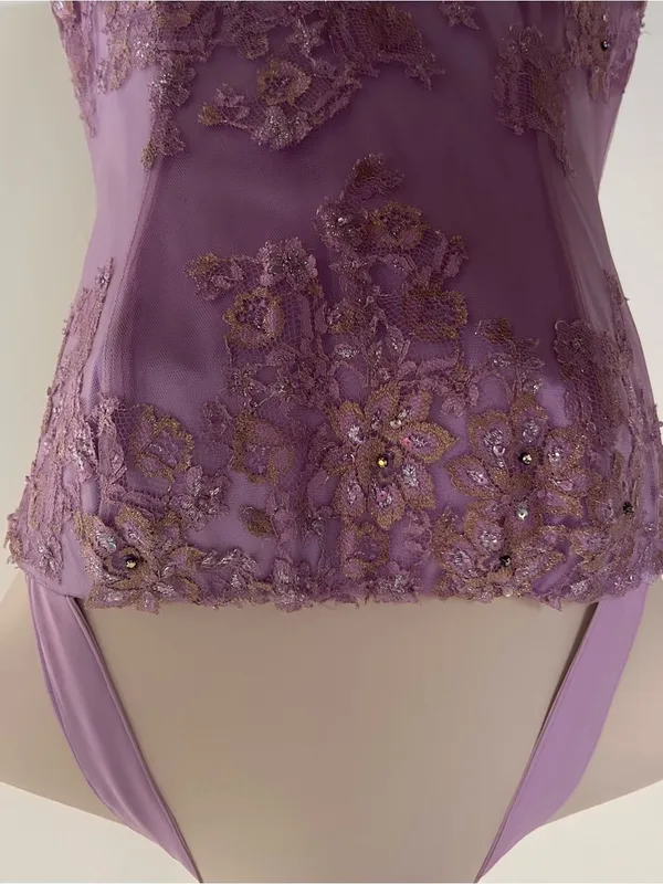 Jovani Lavender Beaded Lace Mermaid Prom Dress | Size: 10 - Image 4