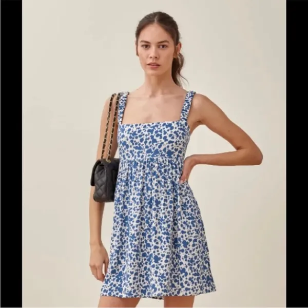 Reformation Serene Dress Womens Size 6 Rainey‎ Blue White Mini Festival *FLAW - Image 4