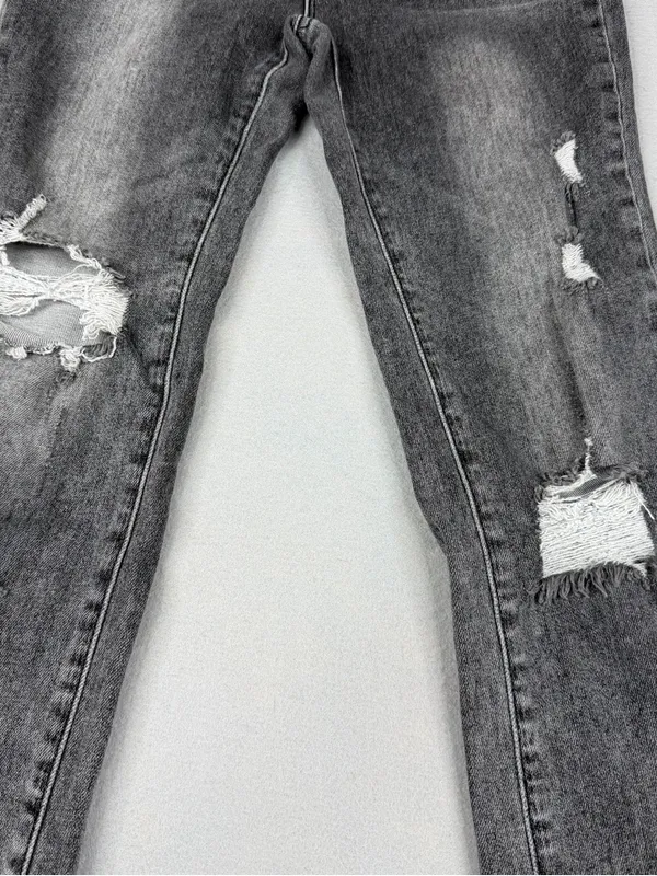 Risen High Rise Crop Flare Jeans 27 Gray Distressed Raw Hem Stretch Y2K - Image 3