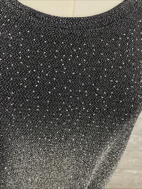 Studio Y Shimmery Short-Sleeve Knit Top - Black/Silver - Image 2