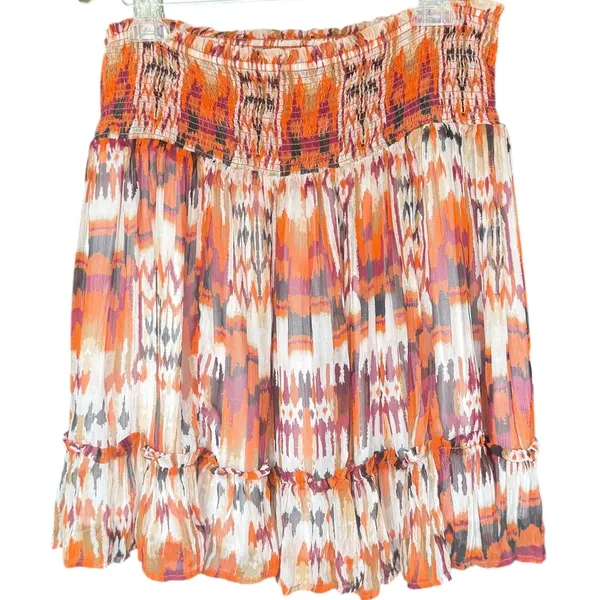 Anthropologie Orange and Brown‎ Abstract Mini Skirt Sz L - Image 5