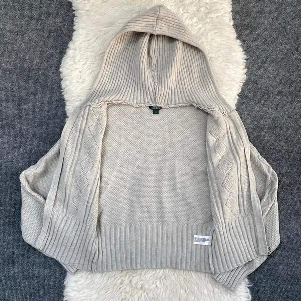 Wild Fable Cream Grey Cable Knit Zip Up Hoodie Sweater Grunge Dark Cottagecore - Image 8