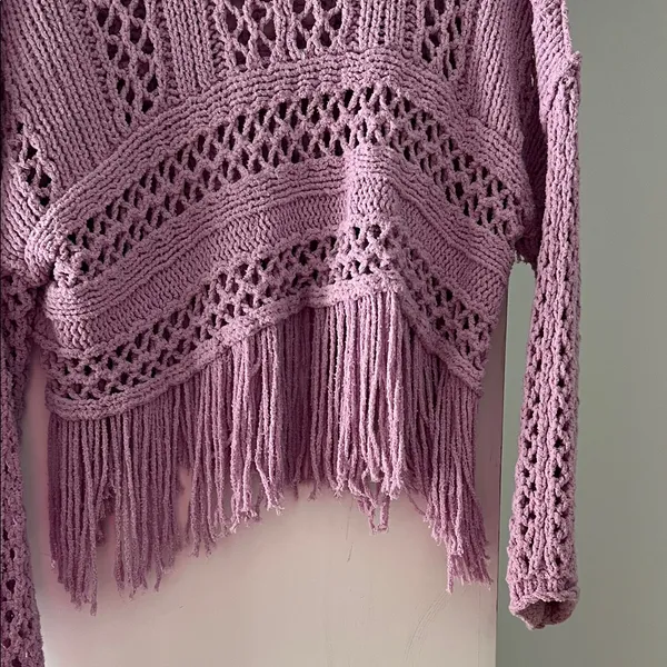 Free People Lavender Knit Fringe Sweater - Image 7