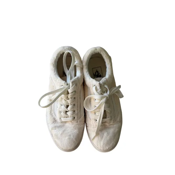 Vans Old Skool Sherpa Faux Fur Sneakers Ivory Cream Women's 7.5 - Image 2