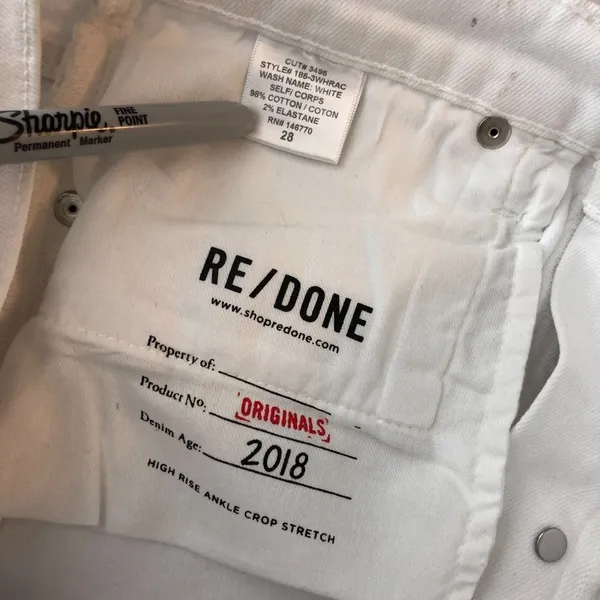 Re/Done Womens Jeans High Rise Ankle Crop Stretch Button Fly White 28 - Image 10