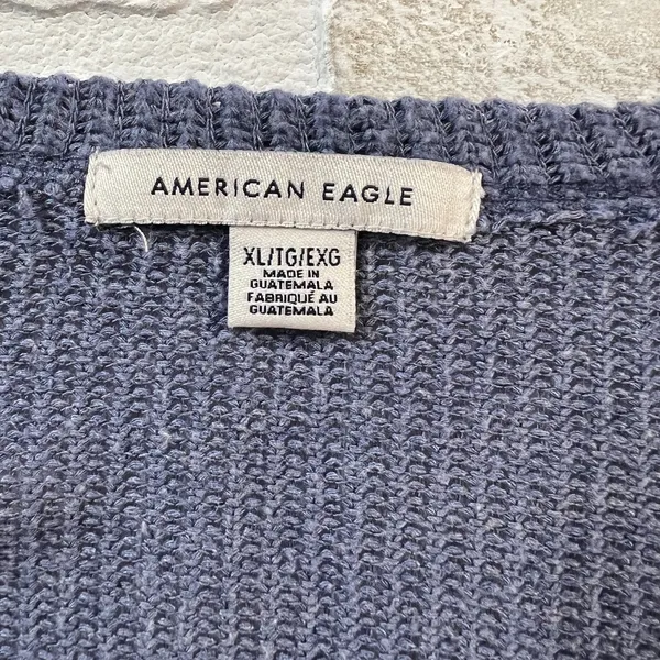 American Eagle Top Womens XL‎ Blue Knit Tie Front Button Up Long Sleeve V-Neck - Image 8