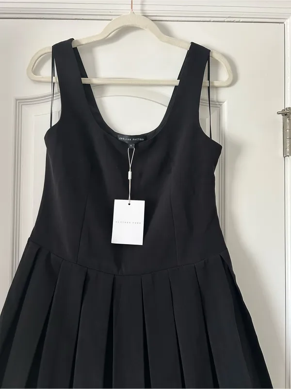 English Factory Classic Black U-Neck Pleated Sleeveless Tank Mini Dress - Image 7