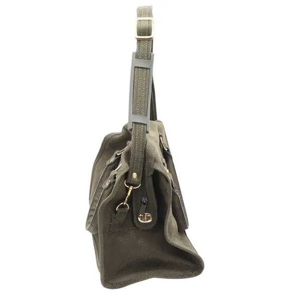 Verdi Satchel Bag Womens OS Olive Green Textured Gold Hardware Strap Good - Image 5