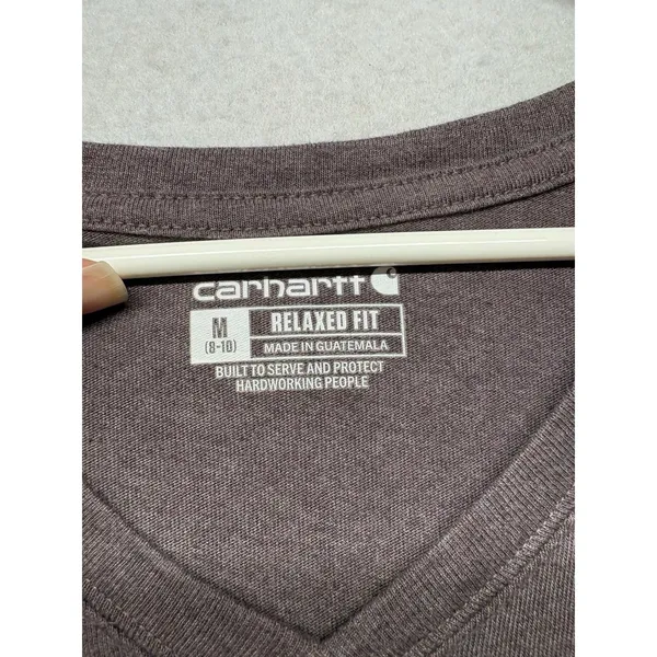 Carhartt Relaxed Fit V-Neck Long Sleeve T-Shirt Purple M 8-10 104407 V27 - Image 2