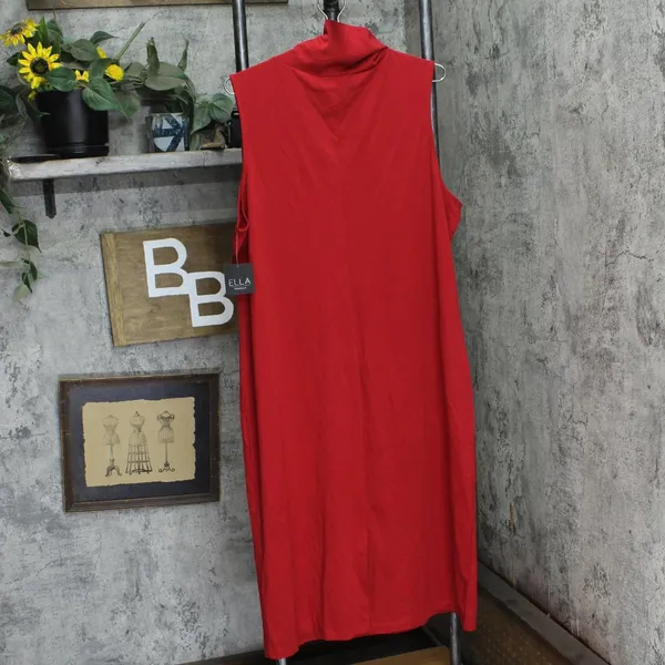 NWT ELLA Rafaella Womens Plus Size Funnel Neck Sleeveless Dress Ruby Red 2X - Image 3