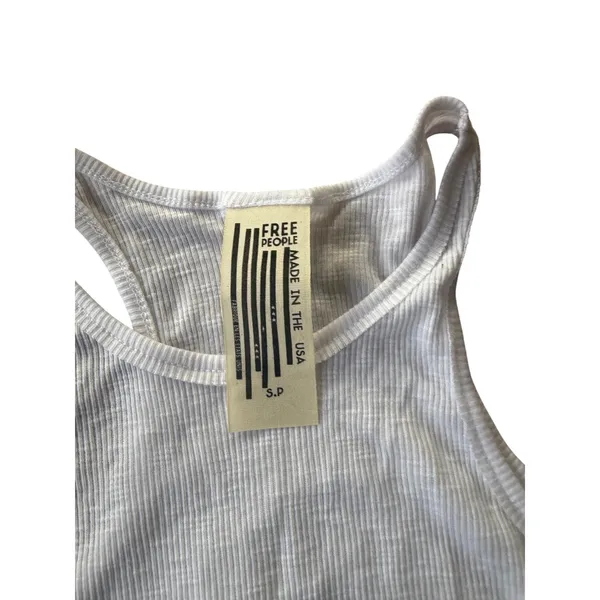Free People White Ribbed High Neck Racerback Tank Top Small S P Made in USA‎ - Image 3