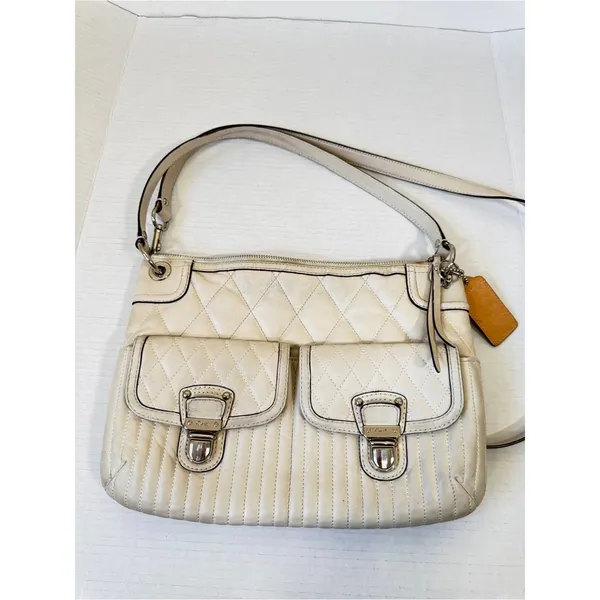 Coach Poppy Vintage Y2K Cream Quilted Shoulder Bag Handbag Purse Leather - Image 15