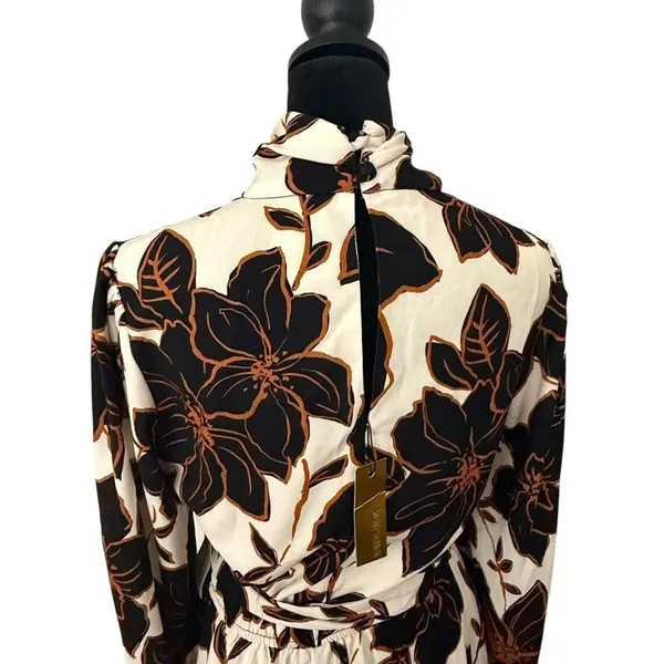 Alexia Admor Mock Neck Belted Maxi Dress Size 6 Brown Floral Print Fall Modest - Image 4