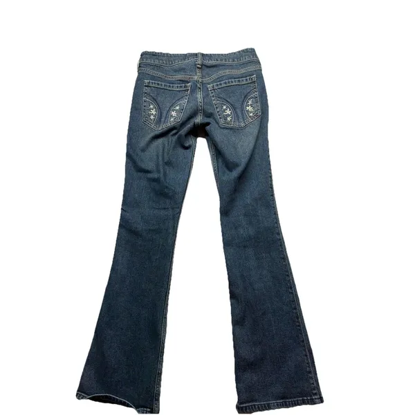 Hollister Womens Low-Rise Boot Jeans 2R W26 Regular Blue Floral Embroidered - Image 4