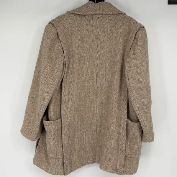 Herman Kay Vintage Herringbone Wool Blend Double Breasted‎ Coat Brown Tan USA - Image 3