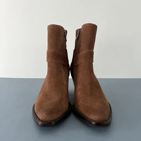 Antonio Melani Tabbie Oiled‎ Suede Pecan Pie Brown Western Buckle Boots - Image 2