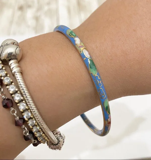 Vintage Cloisonné Skinny Bangle Bracelet - Image 2