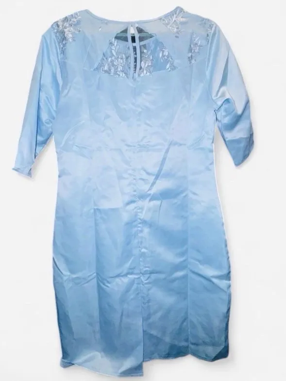 Baby Blue Floral Embroidered Midi Dress XL NWOT Elegant WeddingGuest Formal Chic - Image 7
