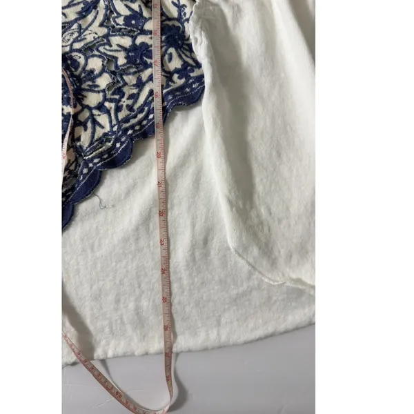 Free People Womens Top White Blue S Floral Boho Short Sleeve Relaxed Tunic - Image 8
