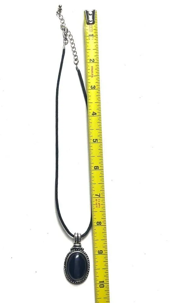 Women's Black Corded Round Pendant Necklace Fashion Statement Accessory - Image 5