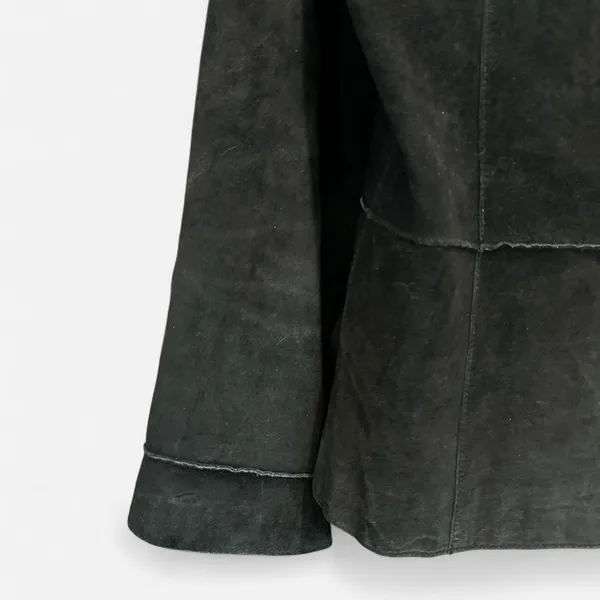 Y2K Black Suede Leather Jacket Oversized French Chic XL - Image 8