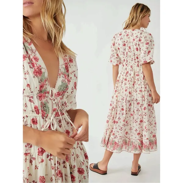 Free People Lysette Maxi Dress in Tea Combo Small Bohemian Gypsy Indian Cotton - Image 5