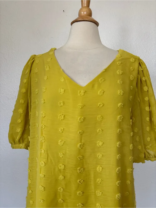 Kori Chartreuse Swiss Dot Short Sleeve Blouse - Image 2