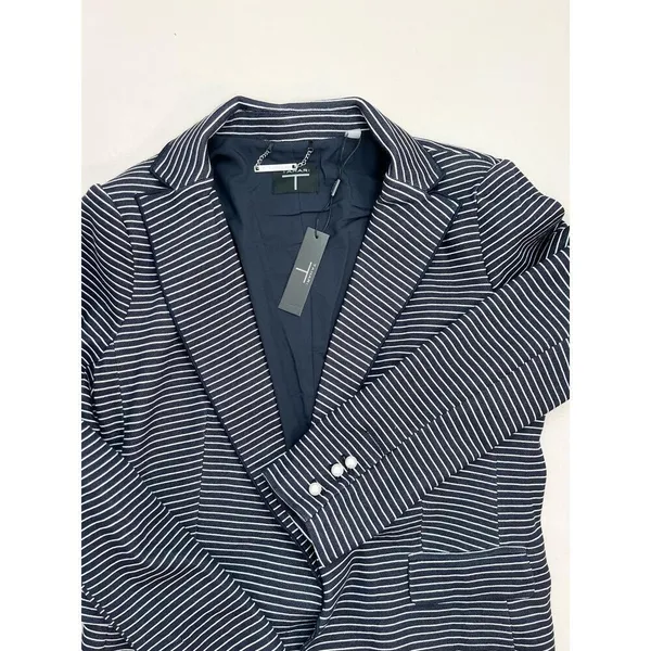 T TAHARI Blazer Size 14 Navy Striped Notched Lapel Jacket Pearl Buttons NEW - Image 2