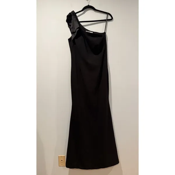 Eliza J Satin Bow One Shoulder Formal Gown Womens 12 Black Prom Minimal Wedding - Image 3