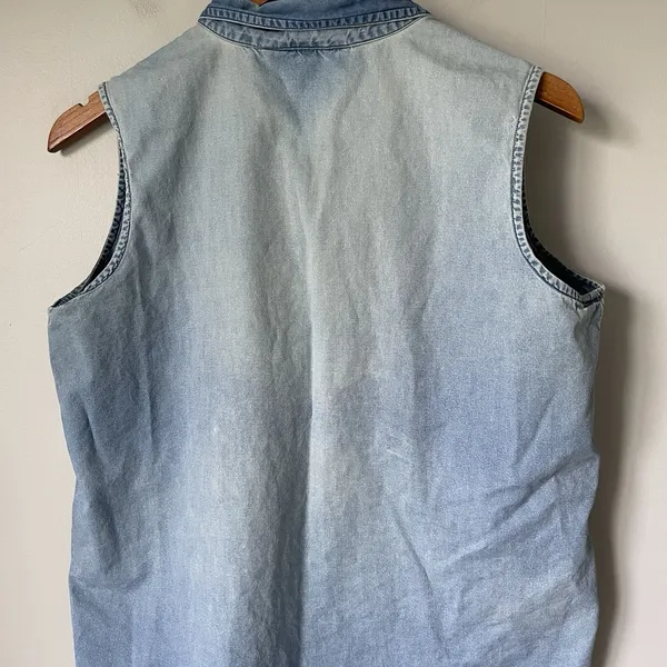 NY Line Vintage 1990's Blue Denim 100% Cotton Tank Top Collar Women Size Medium - Image 4