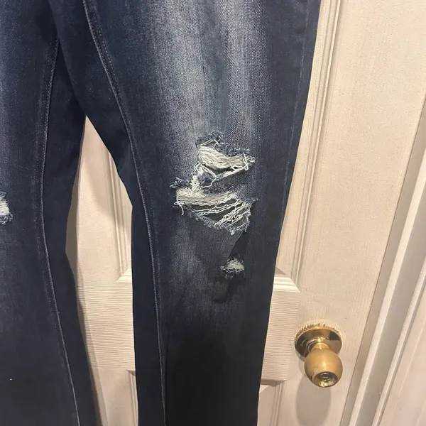 KanCan High Rise Dark Ripped Button Fly‎ Flare Jean Womens XL - Image 4