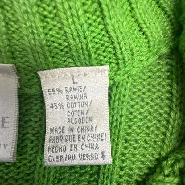 First Issue by Liz Claiborne Lime Green Cable Knit 1/4 Zip Mock Neck Sweater Lar - Image 3