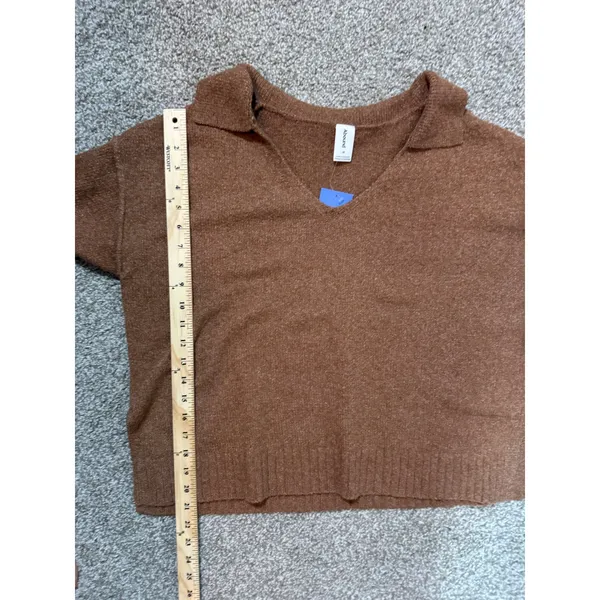 New Abound Womens Brown Marled V-Neck Polo Collar Sweater Medium - Image 6