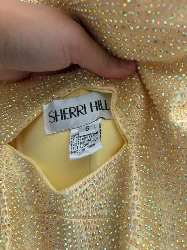 Sherri Hill Prom Dress Yellow Sparkly Long - Image 4