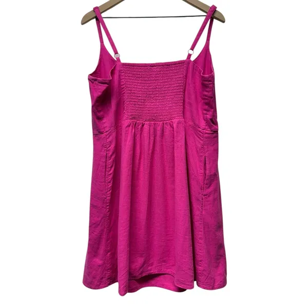 Old Navy Dress Womens XL Pink‎ Linen Blend Smocked Mini Sleeveless Babydoll - Image 2