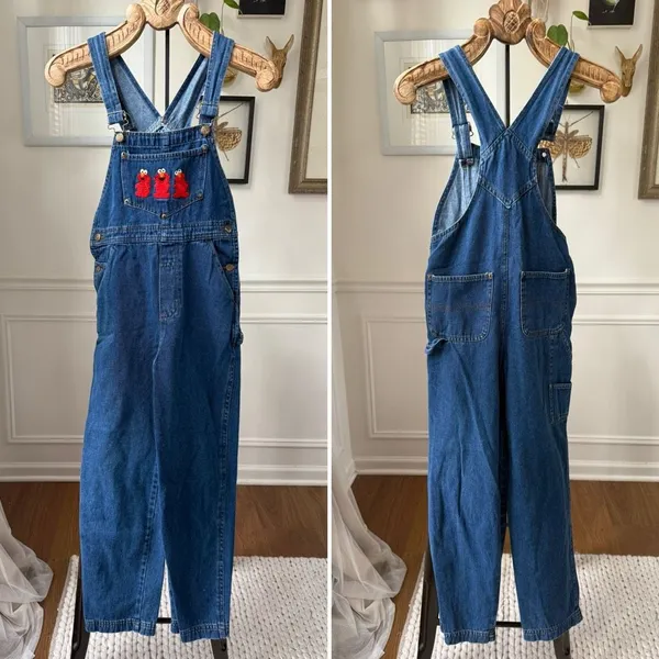 Vintage Sesame Street Elmo Denim Overalls S M - Image 2