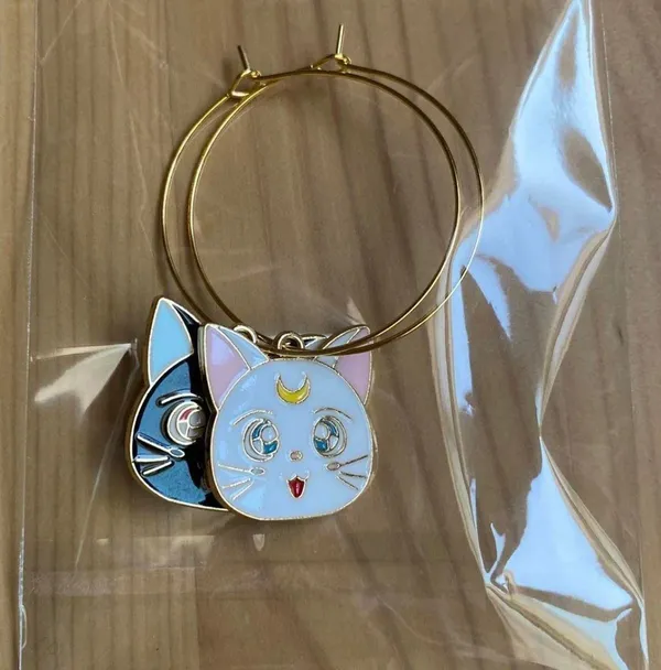 Handmade Hoop Earring Sailor Moon Cats Luna Artemis Kawaii Gift - Image 2
