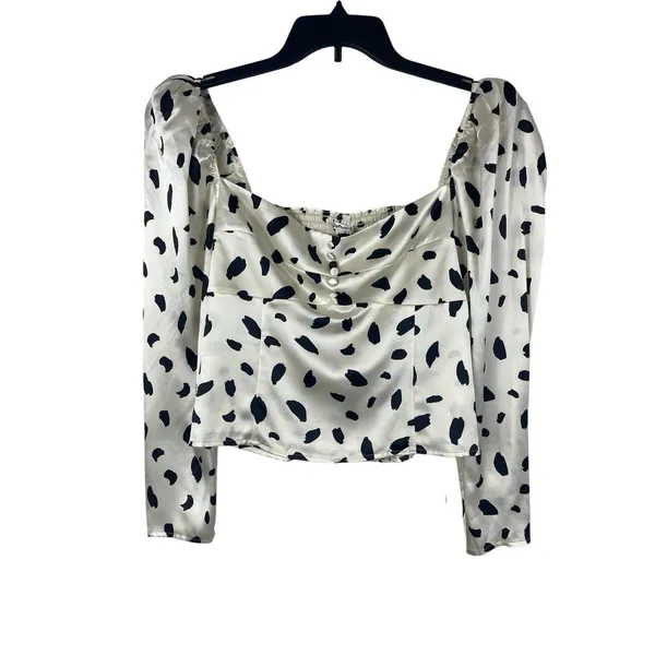 Reformation Abigale Top Silk Polka Dot Puff Sleeve Smocked Crop Size 10 NWT - Image 3