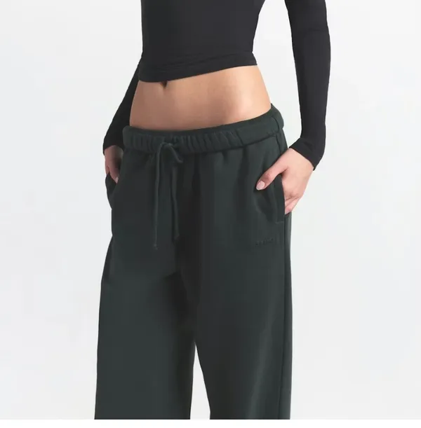 Skims Cotton Fleece Classic Straight Leg Sweatpants - Spruce, Size small NWT - Image 3