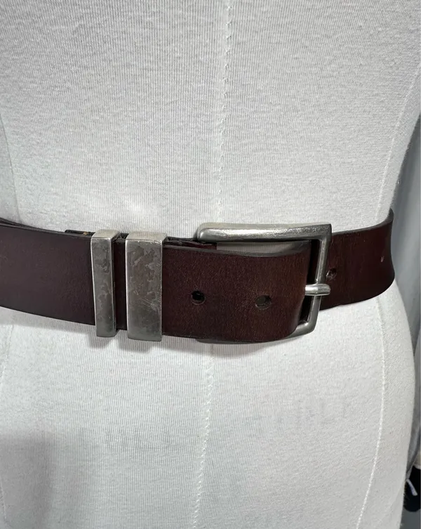 Levi's Rugged Dark Brown Leather Belt Sz 40 Brushed Nickel Western Vintage - Image 9