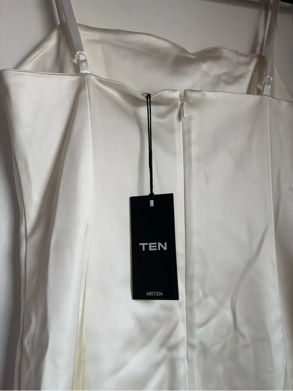 NWT Aritzia TEN Shimmer Satin Mini Dress Light Birch White 90s Style Size 8 - Image 7