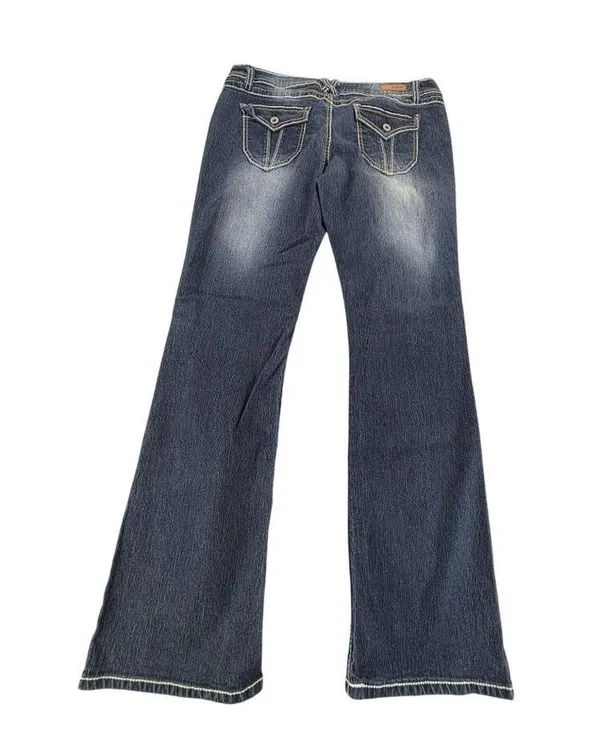 Bongo Dark Wash Bootcut Jeans Womens 11 Contrast Stitching Back Flap Pockets - Image 2