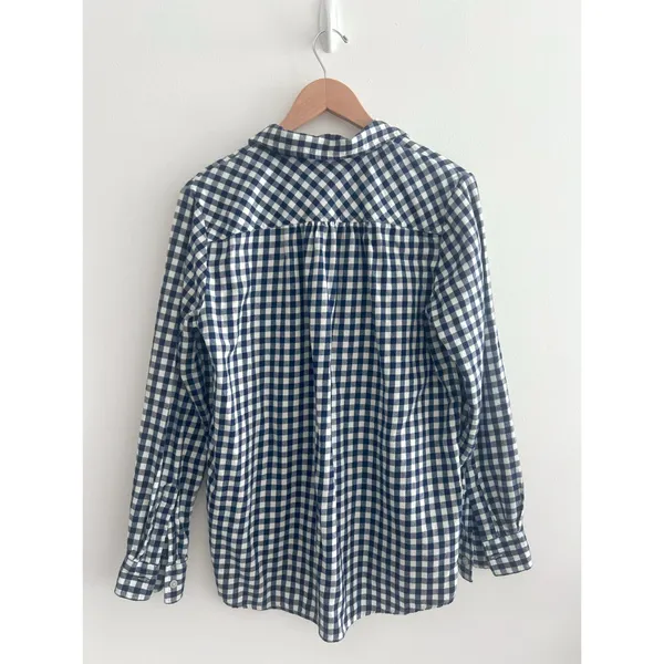 Lands’ End top size Medium blue white gingham checkered flannel - Image 4