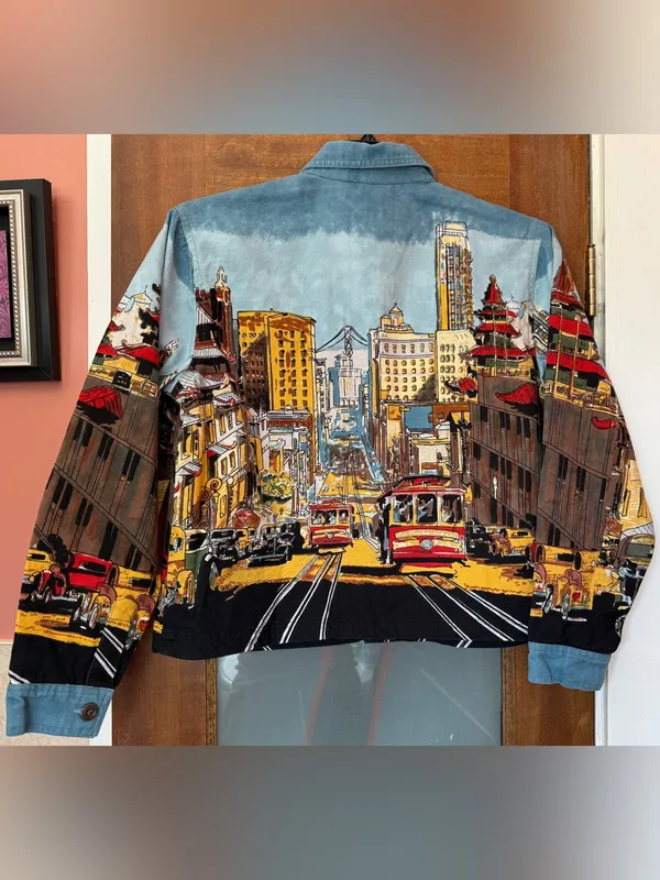 Artscapes Womens Vintage San Francisco Trolley Car Denim Button Up Jackets - Med - Image 5