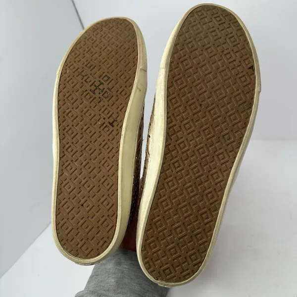 Tory Burch Women size 9.5 Metallic Gold Perforated Leather Slip On Shoes - Image 8
