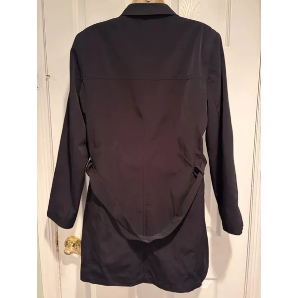 London Fog Black Trench Coat Women’s M Belt Rain Jacket Classic Chic Dark Gothic - Image 6