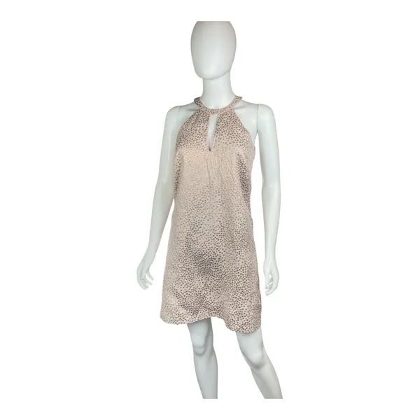 Amanda Uprichard Sleeveless Halter Dress Pink‎ Rose Gold Polka Dots sz S Small - Image 3