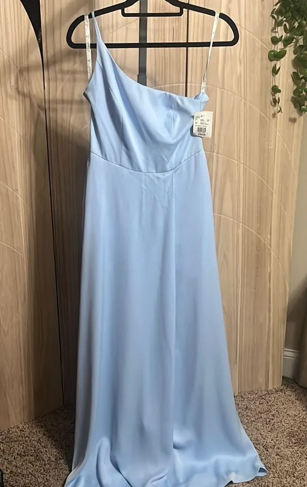Celebrate Blue Ruched One-Shoulder Gown for Weddings - Image 2