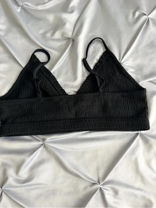 American Eagle Outfitters Black Smocked Bandeau with Straps - Image 3