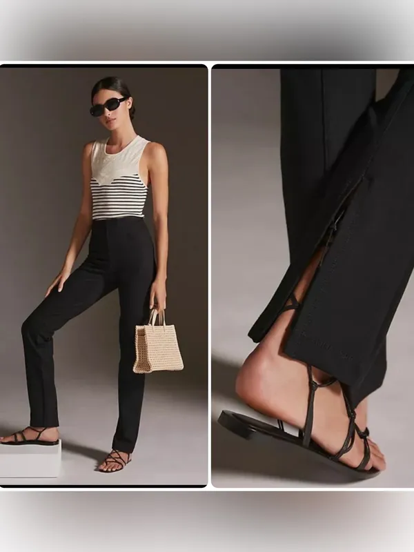 Anthropologie Maeve Split Hem Ponte Knit Pull On Pants‎ Black Size XS - Image 2
